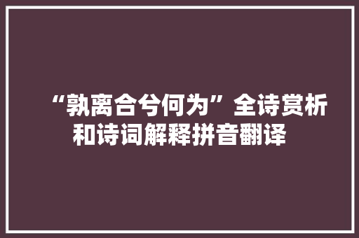 “孰离合兮何为”全诗赏析和诗词解释拼音翻译 “孰离合兮何为”全诗赏析和诗词解释拼音翻译