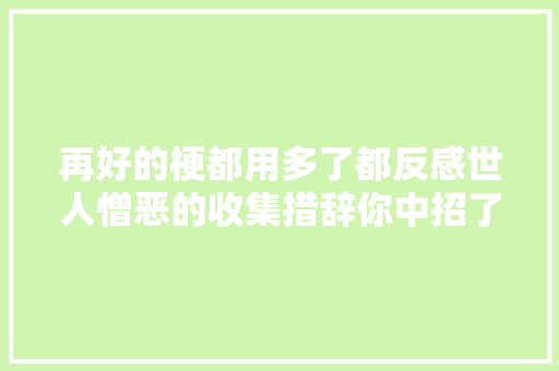 再好的梗都用多了都反感世人憎恶的收集措辞你中招了吗