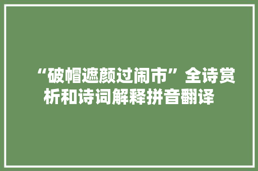 “破帽遮颜过闹市”全诗赏析和诗词解释拼音翻译