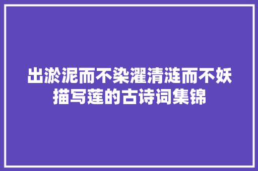 出淤泥而不染濯清涟而不妖描写莲的古诗词集锦