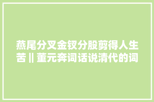 燕尾分叉金钗分股剪得人生苦‖董元奔词话说清代的词24则