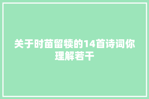 关于时苗留犊的14首诗词你理解若干