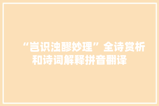 “岂识浊醪妙理”全诗赏析和诗词解释拼音翻译
