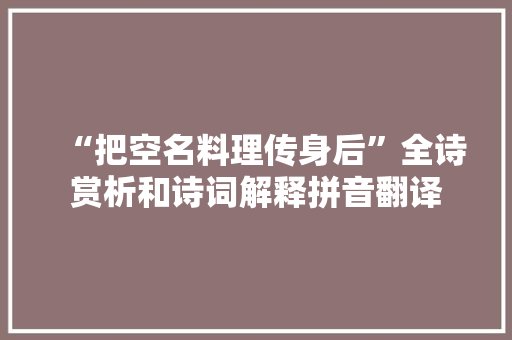 “把空名料理传身后”全诗赏析和诗词解释拼音翻译