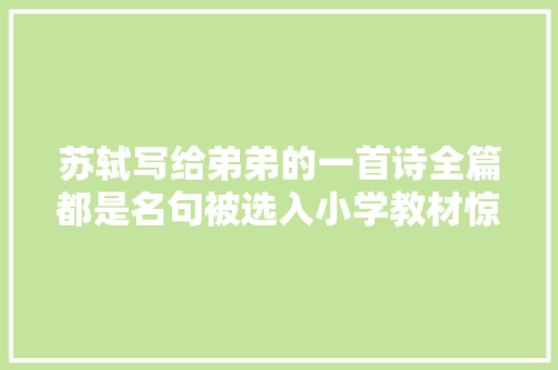 苏轼写给弟弟的一首诗全篇都是名句被选入小学教材惊艳千年