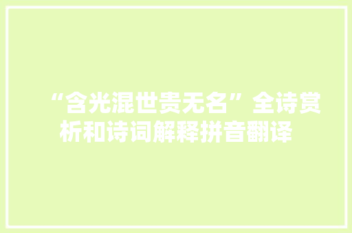 “含光混世贵无名”全诗赏析和诗词解释拼音翻译