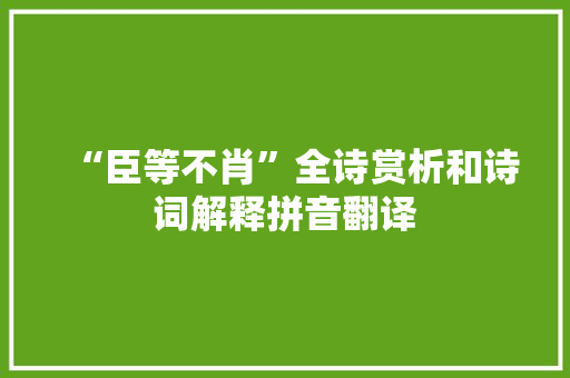 “臣等不肖”全诗赏析和诗词解释拼音翻译