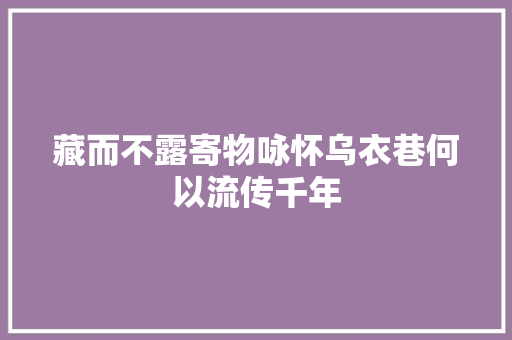 藏而不露寄物咏怀乌衣巷何以流传千年
