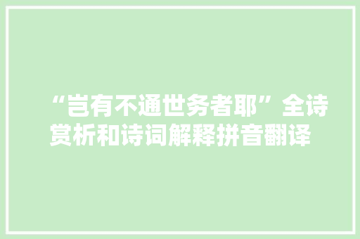 “岂有不通世务者耶”全诗赏析和诗词解释拼音翻译