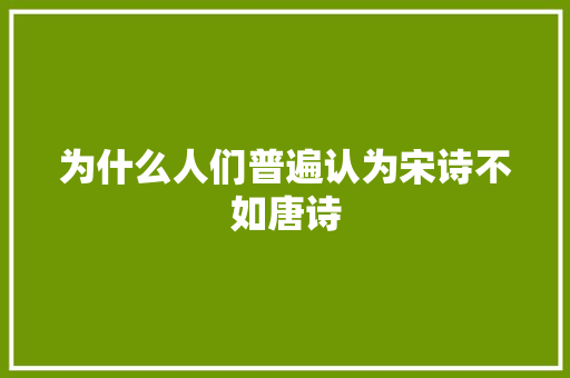 为什么人们普遍认为宋诗不如唐诗