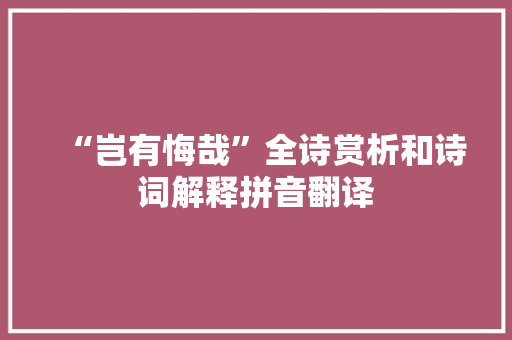 “岂有悔哉”全诗赏析和诗词解释拼音翻译