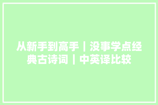 从新手到高手｜没事学点经典古诗词｜中英译比较
