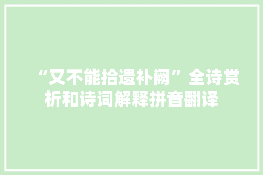 “又不能拾遗补阙”全诗赏析和诗词解释拼音翻译