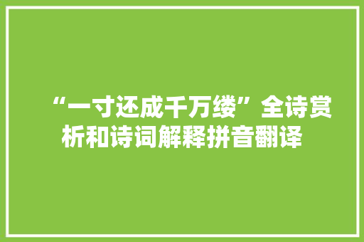 “一寸还成千万缕”全诗赏析和诗词解释拼音翻译