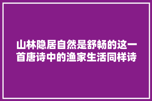 山林隐居自然是舒畅的这一首唐诗中的渔家生活同样诗意实足