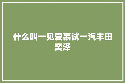 什么叫一见爱慕试一汽丰田奕泽