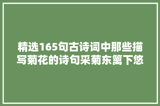 精选165句古诗词中那些描写菊花的诗句采菊东篱下悠然见南山
