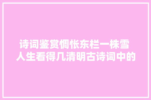 诗词鉴赏惆怅东栏一株雪 人生看得几清明古诗词中的梨花
