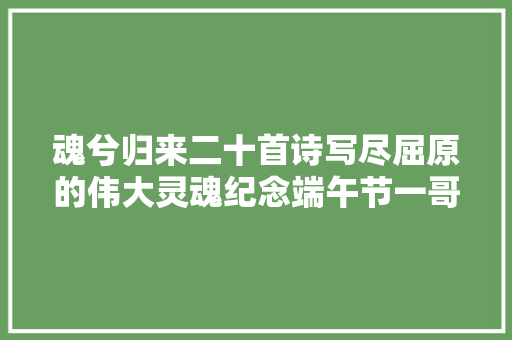 魂兮归来二十首诗写尽屈原的伟大灵魂纪念端午节一哥