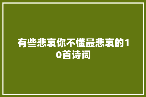 有些悲哀你不懂最悲哀的10首诗词