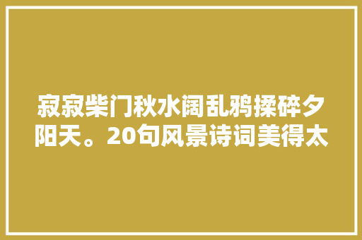 寂寂柴门秋水阔乱鸦揉碎夕阳天。20句风景诗词美得太惊艳