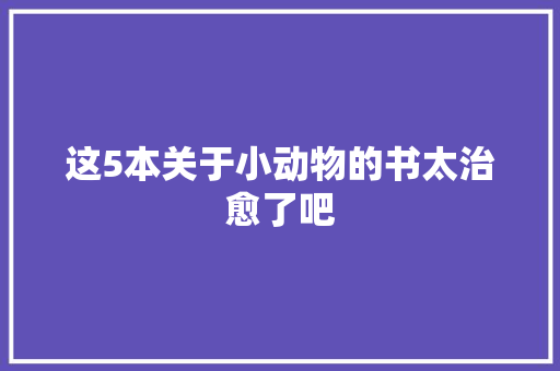 这5本关于小动物的书太治愈了吧