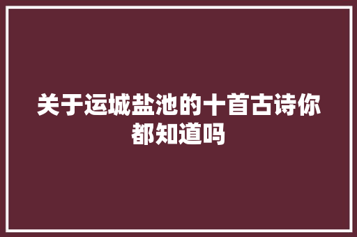 关于运城盐池的十首古诗你都知道吗