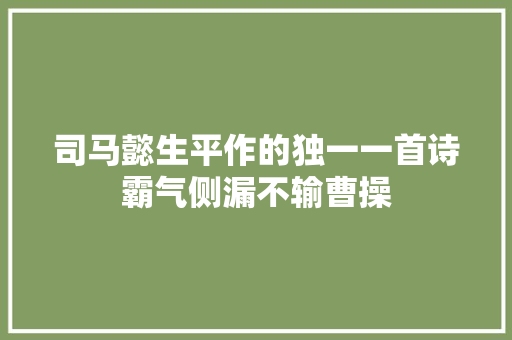 司马懿生平作的独一一首诗霸气侧漏不输曹操