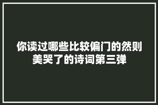 你读过哪些比较偏门的然则美哭了的诗词第三弹