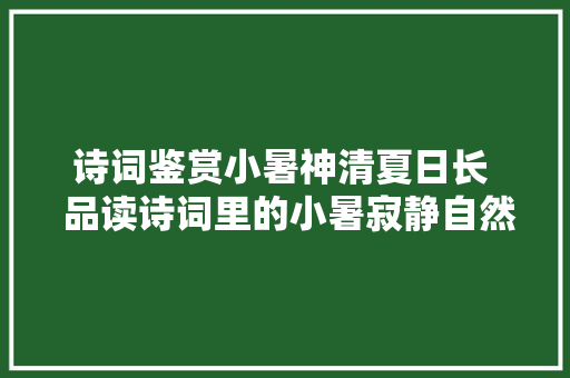 诗词鉴赏小暑神清夏日长  品读诗词里的小暑寂静自然凉