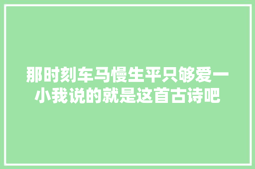 那时刻车马慢生平只够爱一小我说的就是这首古诗吧
