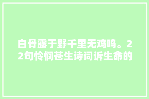 白骨露于野千里无鸡鸣。22句怜悯苍生诗词诉生命的另一种圆满