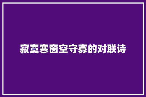 寂寞寒窗空守寡的对联诗