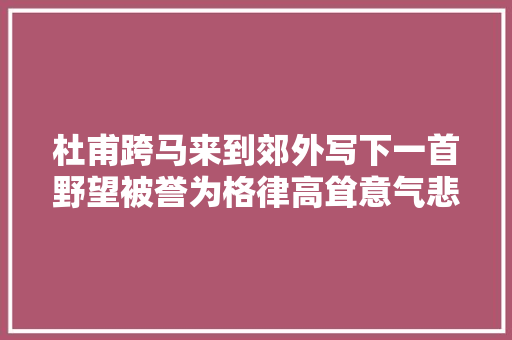 杜甫跨马来到郊外写下一首野望被誉为格律高耸意气悲壮