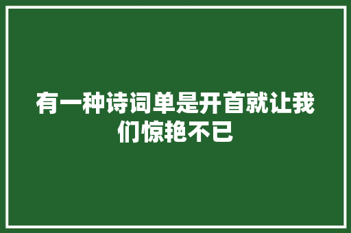 有一种诗词单是开首就让我们惊艳不已