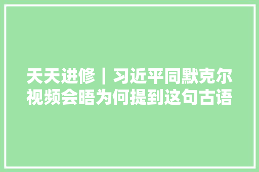天天进修｜习近平同默克尔视频会晤为何提到这句古语