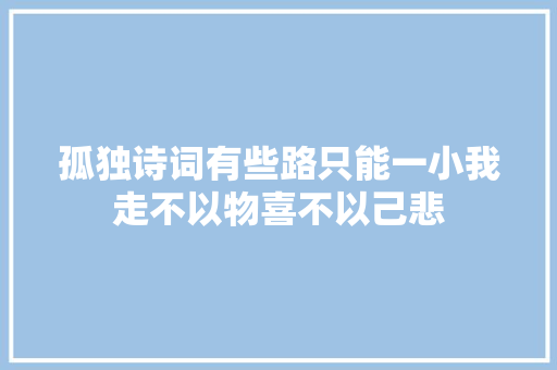 孤独诗词有些路只能一小我走不以物喜不以己悲