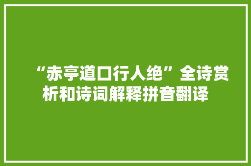 “赤亭道口行人绝”全诗赏析和诗词解释拼音翻译
