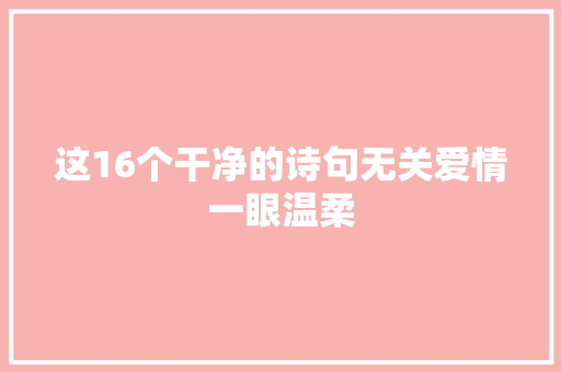 这16个干净的诗句无关爱情一眼温柔