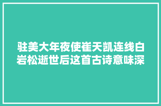 驻美大年夜使崔天凯连线白岩松逝世后这首古诗意味深长