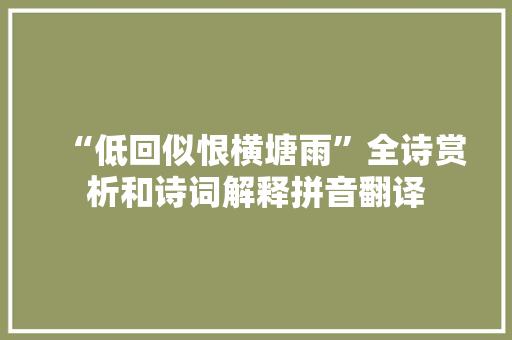 “低回似恨横塘雨”全诗赏析和诗词解释拼音翻译