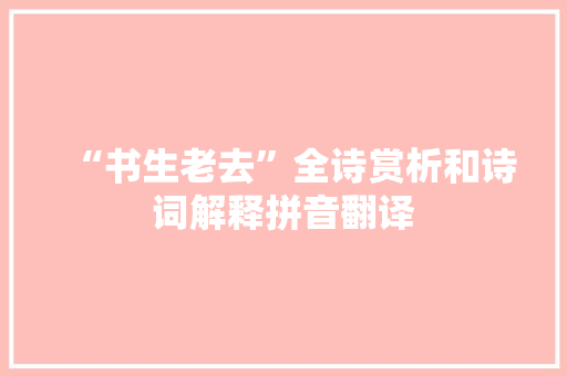“书生老去”全诗赏析和诗词解释拼音翻译