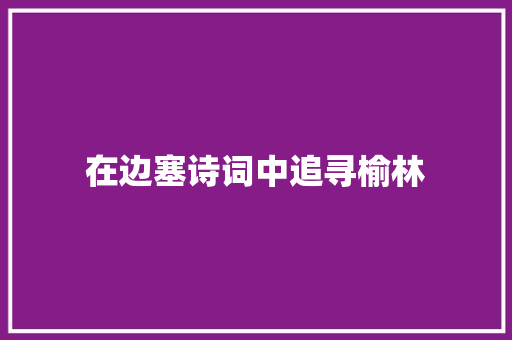 在边塞诗词中追寻榆林