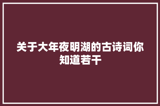 关于大年夜明湖的古诗词你知道若干