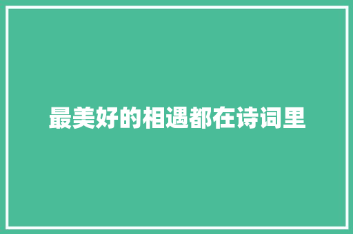 最美好的相遇都在诗词里