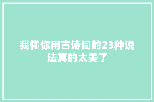 我懂你用古诗词的23种说法真的太美了