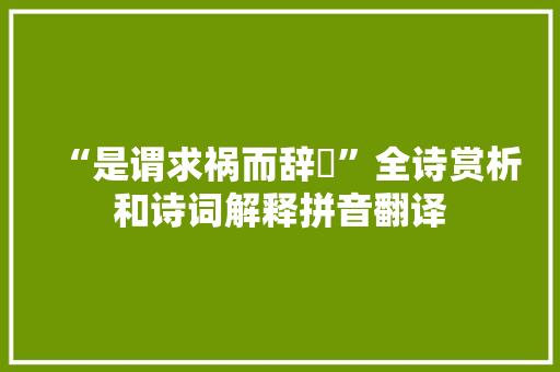 “是谓求祸而辞褔”全诗赏析和诗词解释拼音翻译