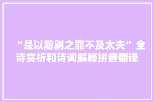 “是以黥劓之罪不及太夫”全诗赏析和诗词解释拼音翻译