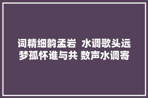 词精细韵孟岩  水调歌头远梦孤怀谁与共 数声水调寄幽悰