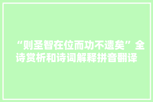 “则圣智在位而功不遗矣”全诗赏析和诗词解释拼音翻译